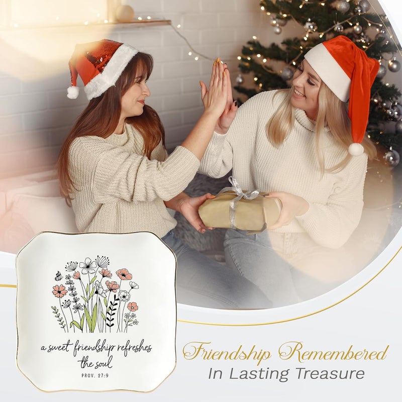 HEXMOZ Friend Gifts for Women, Best Friends, Soul Sister - Friendship Gifts - Christian, Birthday, Valentine's Gift Ideas - A Sweet Friendship Refreshes The Soul 4.5"X4.5" Ceramic Jewelry Dish Tray - Image 4